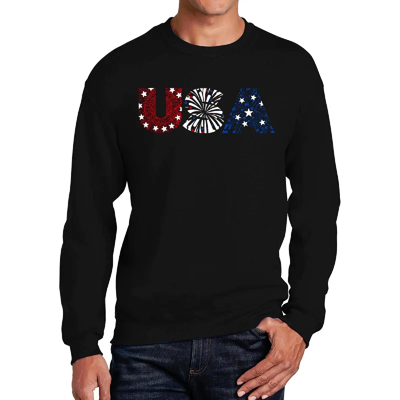 LA Pop Art Men's Word Art Crewneck Sweatshirt - USA Fireworks