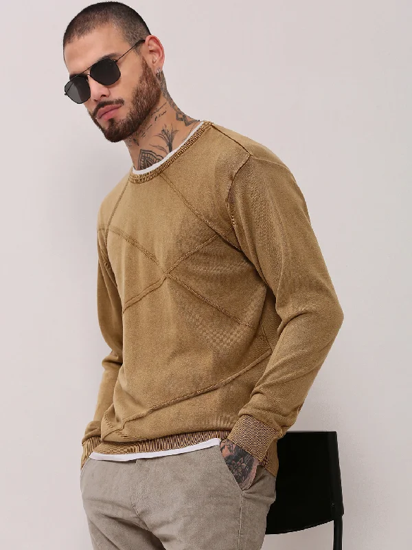 Men Brown Solid Sweater