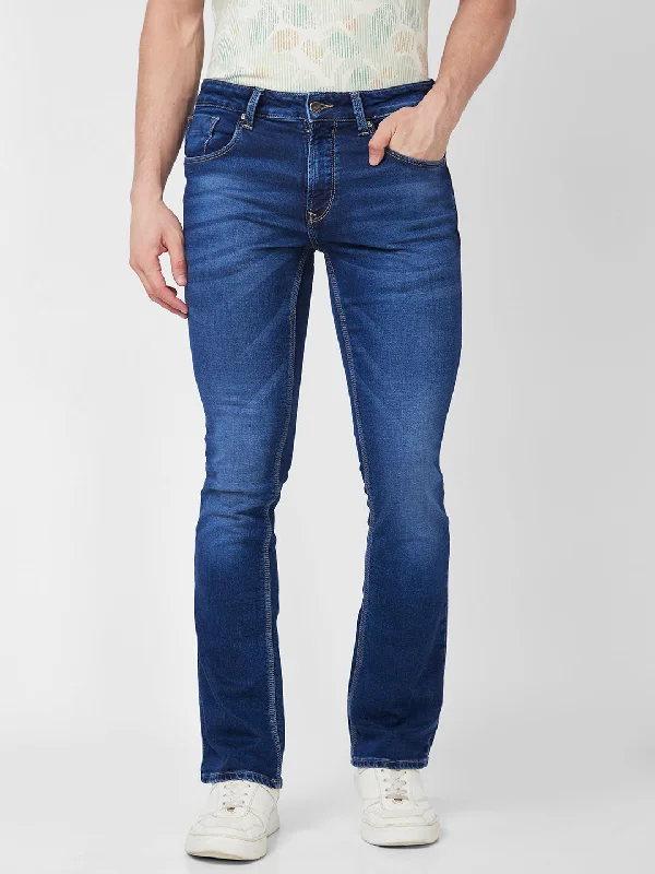 Spykar Mid Rise Bootcut  Blue Jeans For Men