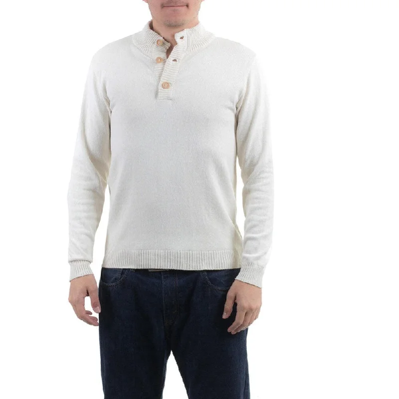 Handmade Men's Cotton 'Ivory Comfort' Sweater (Guatemala)