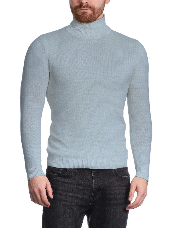 Arthur Black Men's Solid Light Blue Pullover Cotton Blend Turtleneck Sweater