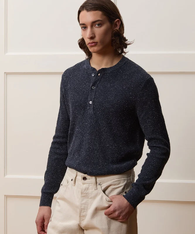 Silk Henley in Navy