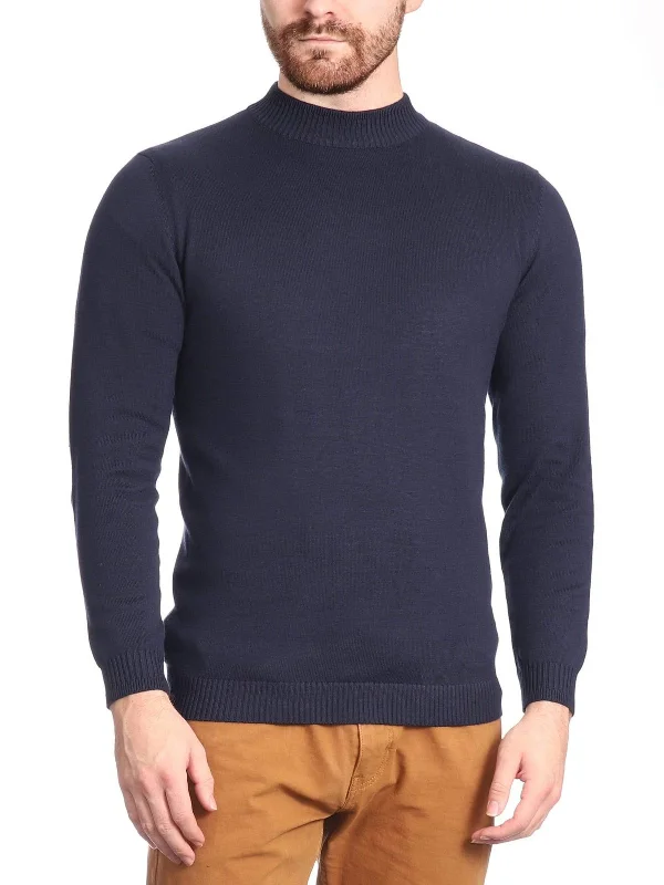 Arthur Black Men's Solid Navy Blue Pullover Cotton Blend Mock Neck Sweater Shirt