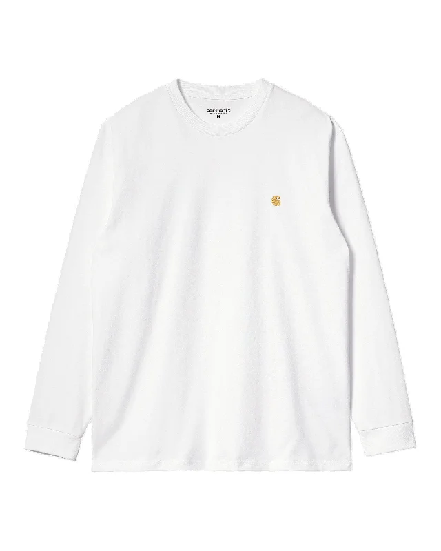 Carhartt WIP L/S Chase Tee - White / Gold