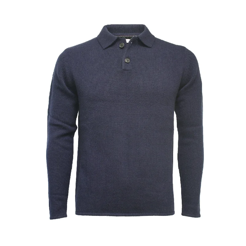 Cashmere Sweater Polo Neck heavy Jersey Apollo Navy