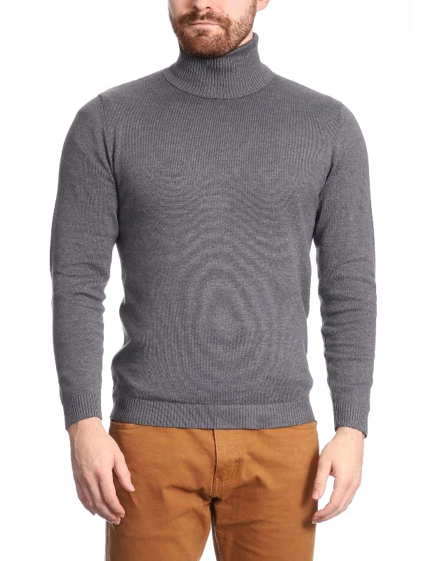 Arthur Black Solid Light Gray Pullover Cotton Blend Turtleneck Sweater Shirt