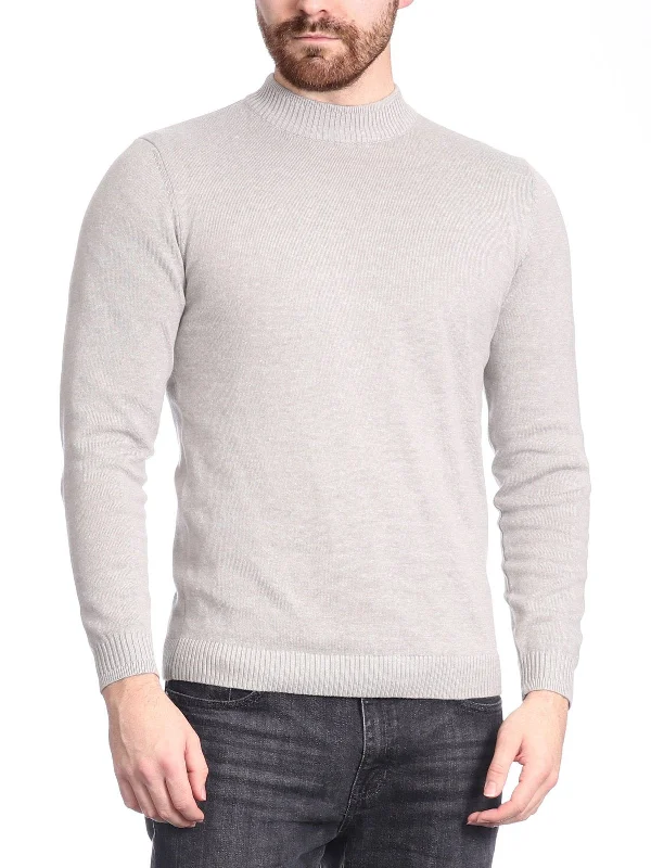 Arthur Black Solid Light Gray Pullover Cotton Blend Mock Neck Sweater Shirt