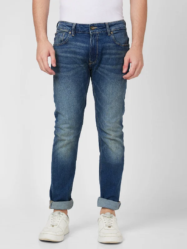 Spykar Mid Rise Regular Fit Narrow Length Blue Jeans For Men