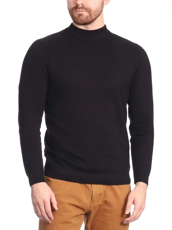 Arthur Black Men's Solid Black Pullover Cotton Blend Mock Neck Sweater Shirt