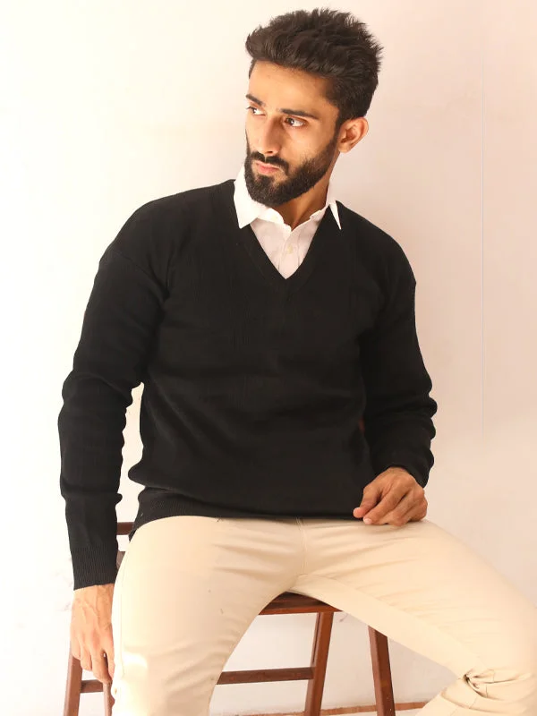 MSW23 Full Sleeves Plain Sweater for Men Black