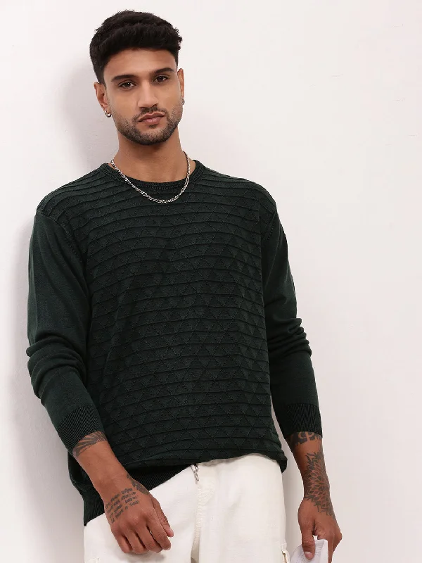 Men Green Solid Sweater