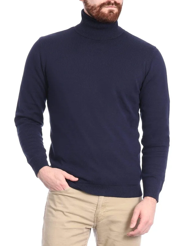 Arthur Black Men's Solid Navy Blue Pullover Cotton Blend Turtleneck Sweater Shirt