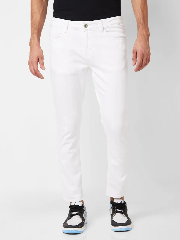 Spykar Mid Rise Slim Fit White Jeans For Men