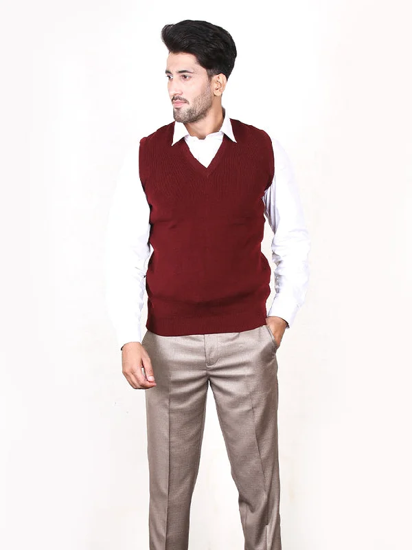 MSW21 Sleeveless Plain Sweater for Men Maroon