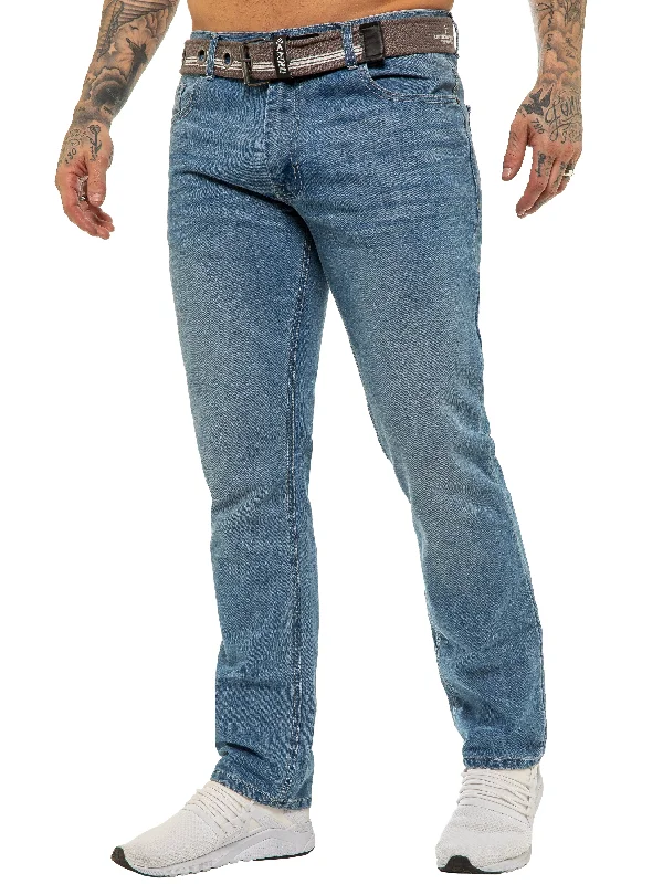 Mens Designer Blue Regular Tapered Fit Denim Jeans | Enzo Designer Menswear