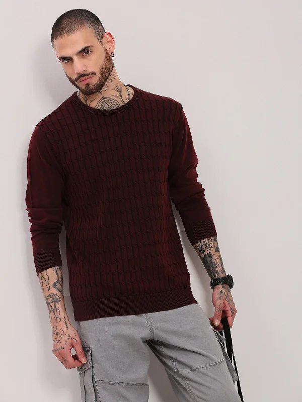 Men Maroon Solid Sweater