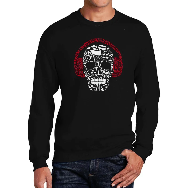 LA Pop Art Men's Word Art Crewneck Sweatshirt - Music Notes Skull