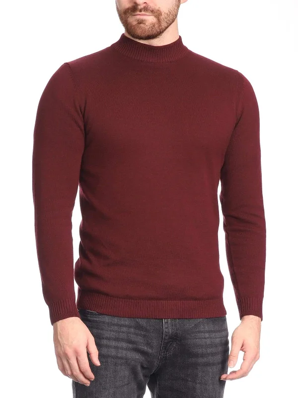 Arthur Black Men's Solid Burgundy Pullover Cotton Blend Mock Neck Sweater Shirt