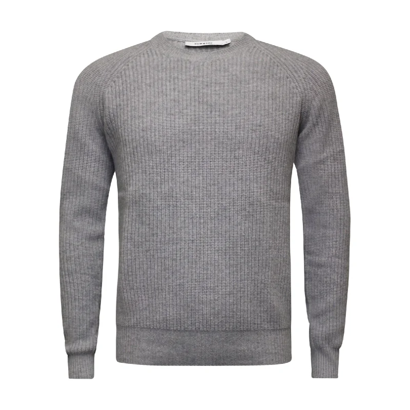 Cashmere Crewneck Sweater in Chunky Rib knit stitch Silver Grey