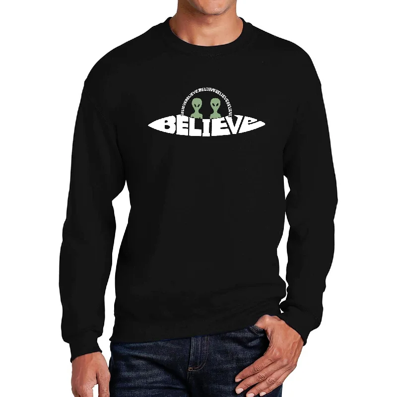 LA Pop Art Men's Word Art Crewneck Sweatshirt - Believe UFO