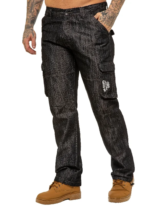 Mens Black Combat Denim Jeans | Enzo Designer Menswear