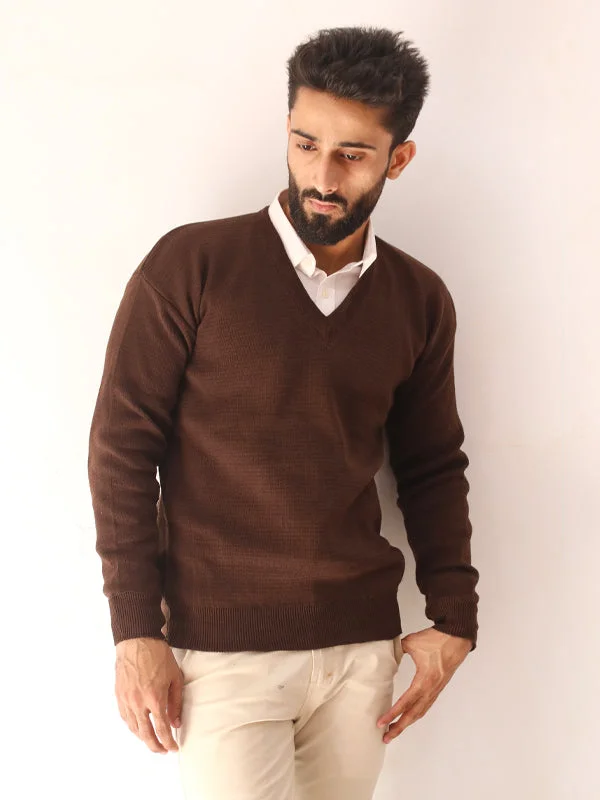 MSW24 Full Sleeves Plain Sweater for Men Brown