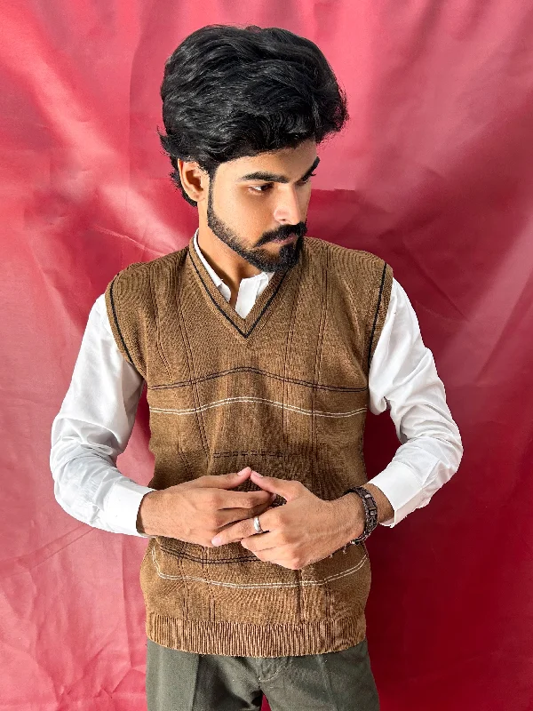 Brown Sleeveless Sweater for Men SH MSW07