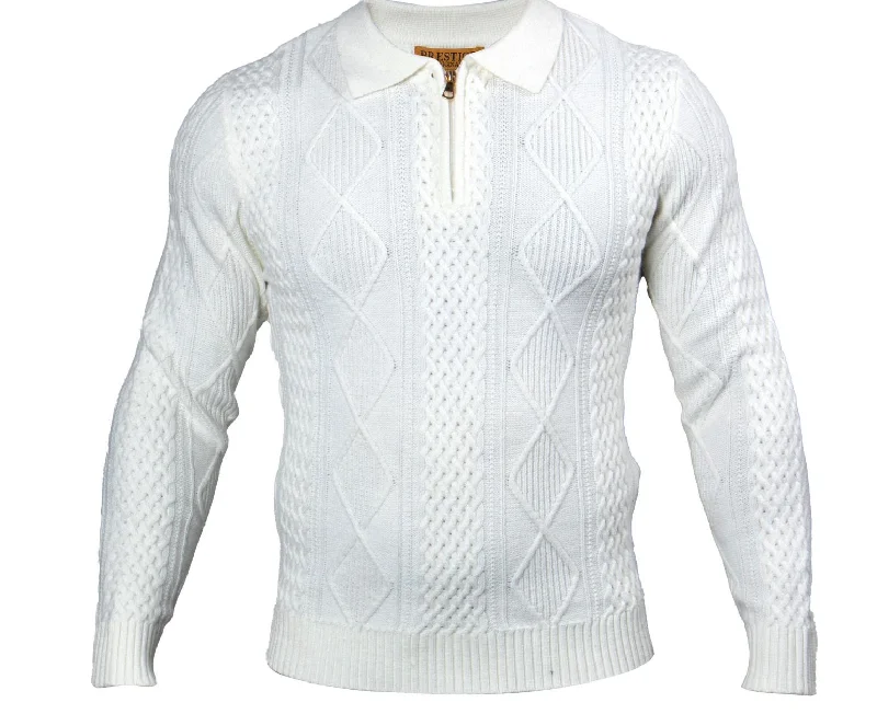 Prestige PD-270 L/S 1/2 Zip Cable Polo Sweater White