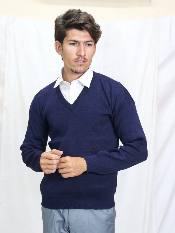 MSW25 Full Sleeves Plain Sweater for Men Navy Blue