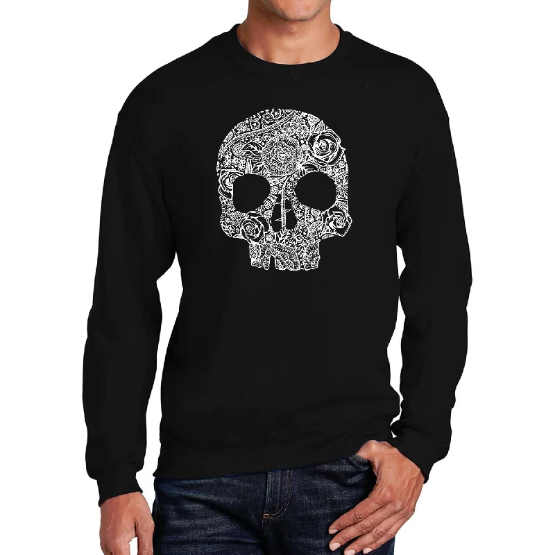 LA Pop Art Men's Word Art Crewneck Sweatshirt - Flower Skull