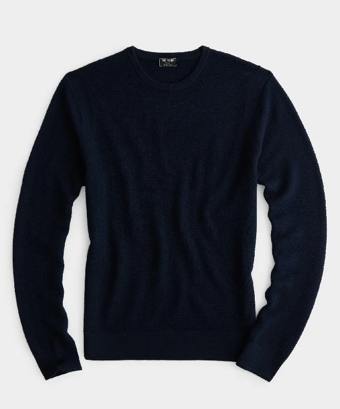 Merino Waffle Crew in Navy