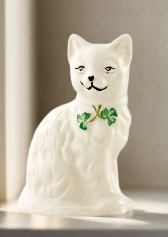 Belleek Cat with Shamrocks