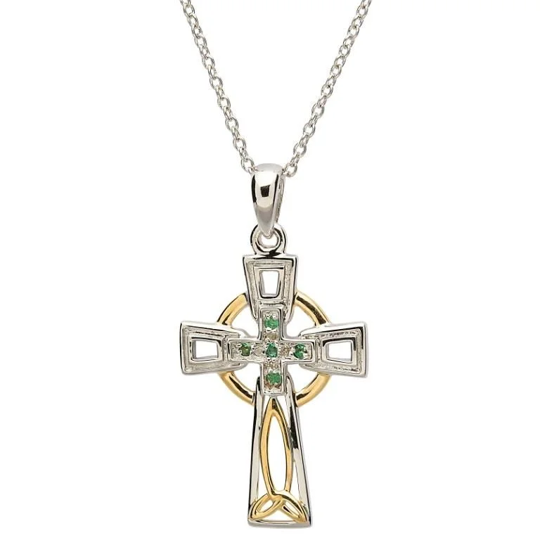 Trinity Knot Diamond & Emerald Cross