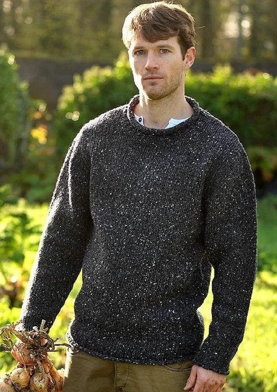 Raheen Tweed Roll Neck Mens Sweater | Charcoal