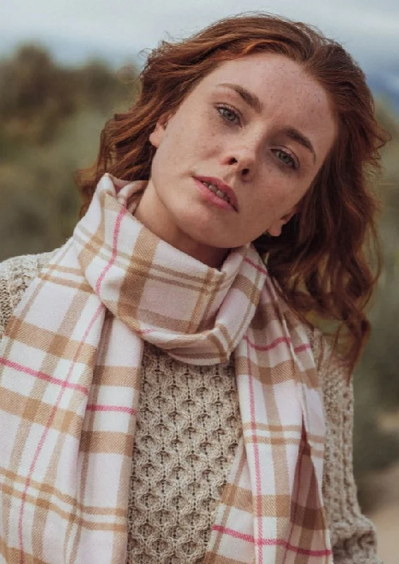 John Hanly Merino Scarf | Pink Check