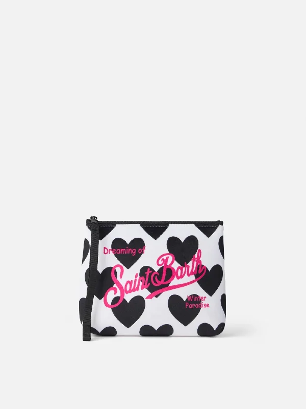 Pochette in Neoprene con Cuori Bianco/Nero