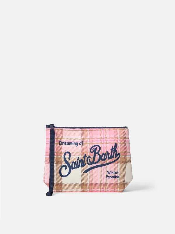 Pochette in Neoprene Tartan Rosa