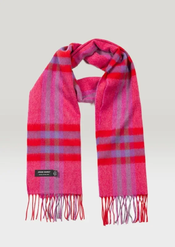 John Hanly Merino Scarf | Pink Red Check