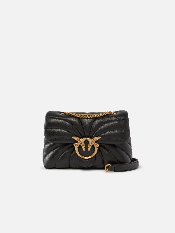 Borsa in Pelle Trapuntata Butterfly con Tracolla Nero