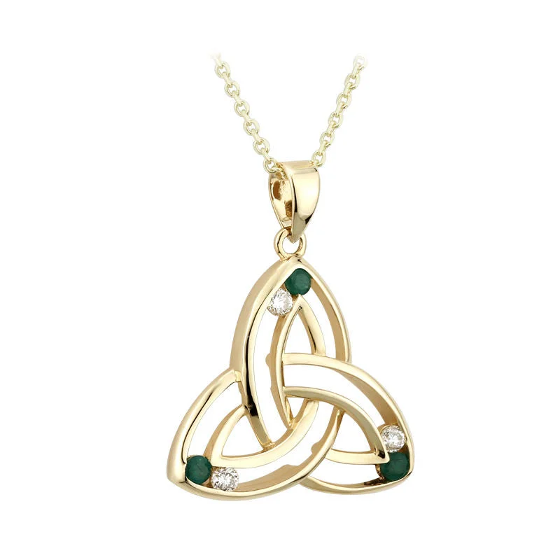 14k Gold Diamond Emerald Trinity Knot Necklace