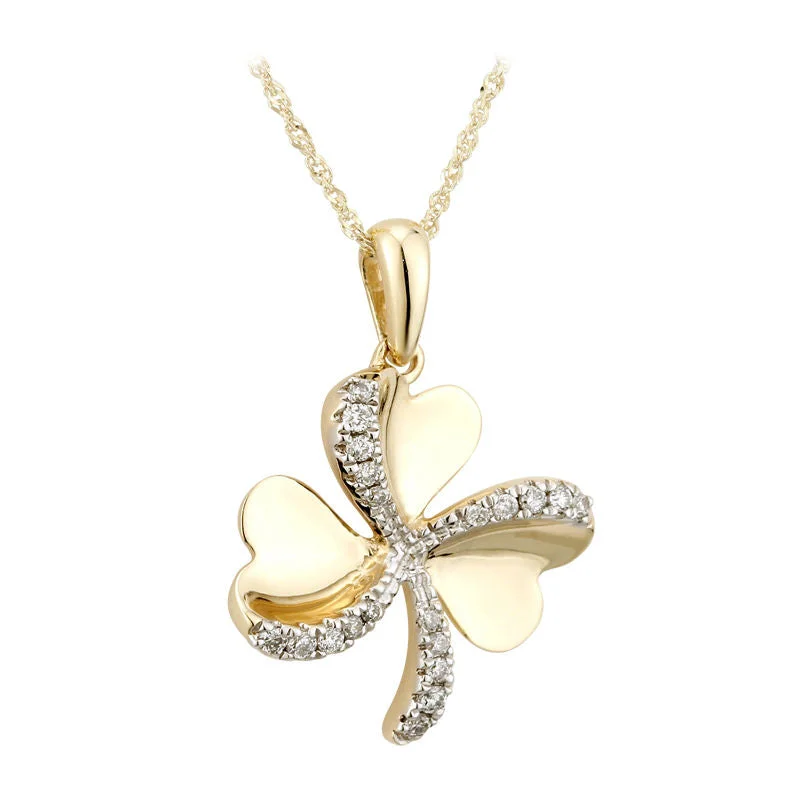 14k Gold Diamond Shamrock Necklace