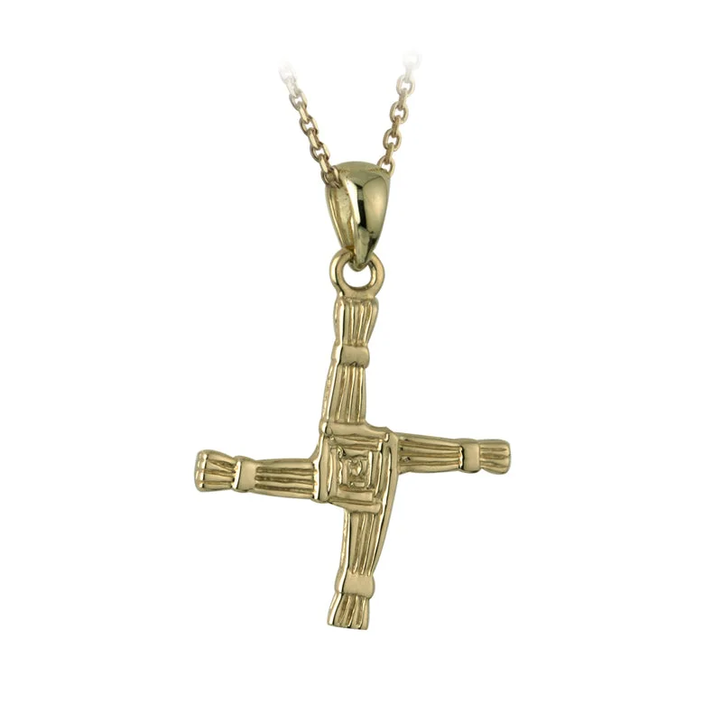 14k Gold Double Sided St Brigid's Celtic Cross Necklace