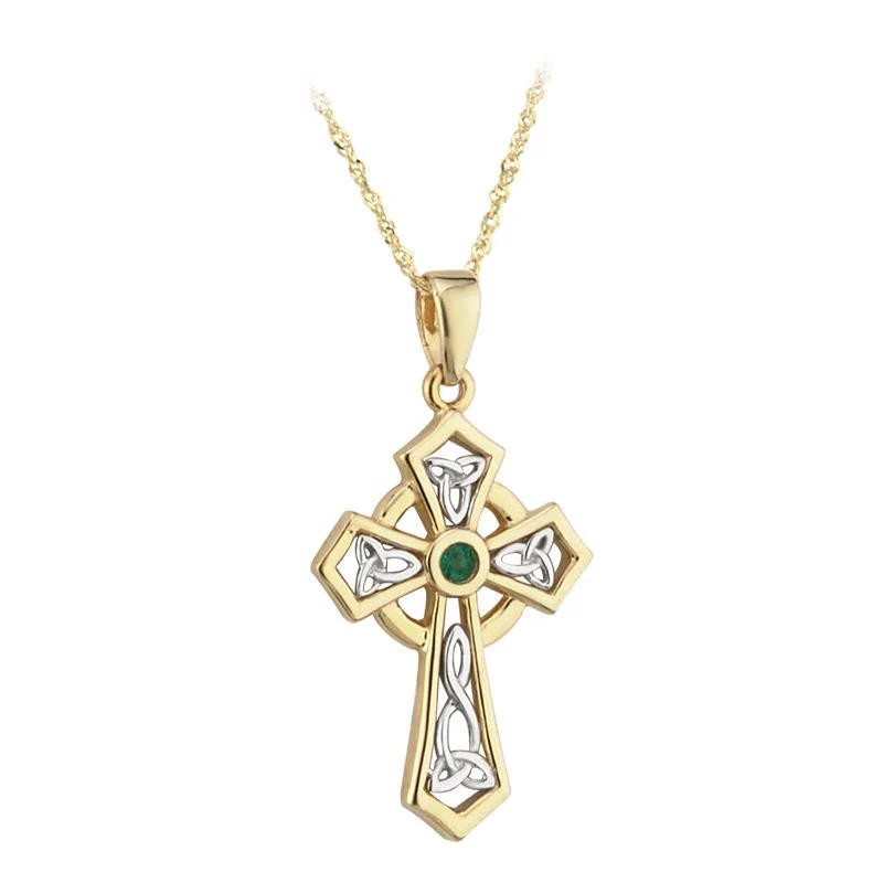 14k Gold Green Emerald Celtic High Cross