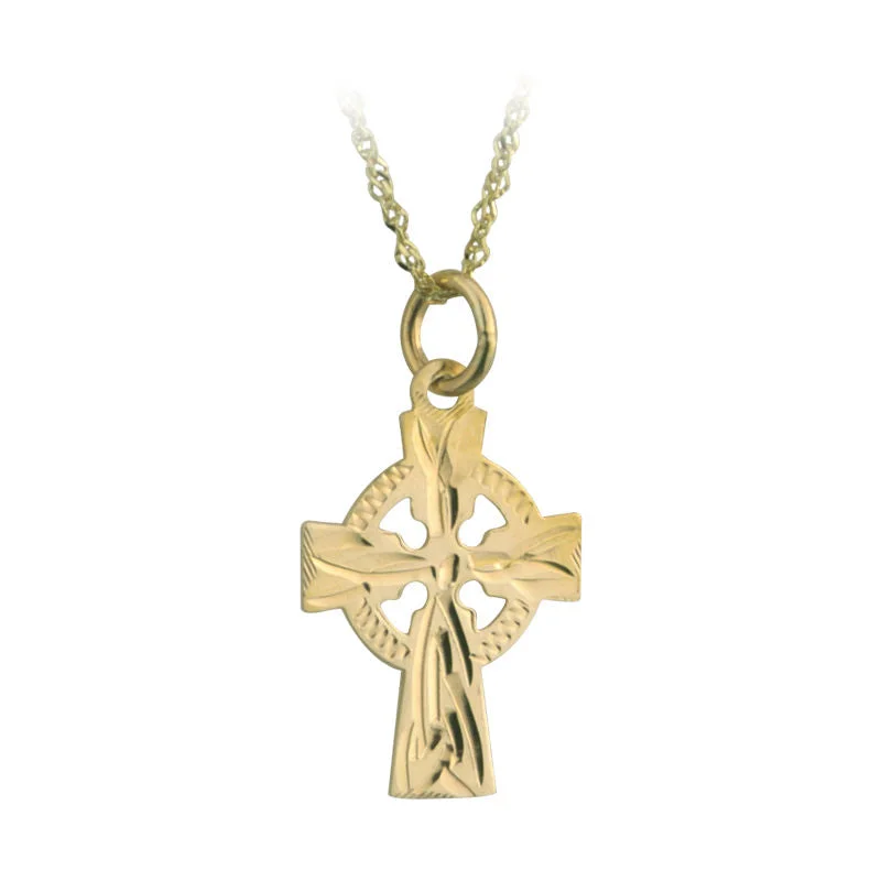 14k Gold Hand Engraved Celtic Cross