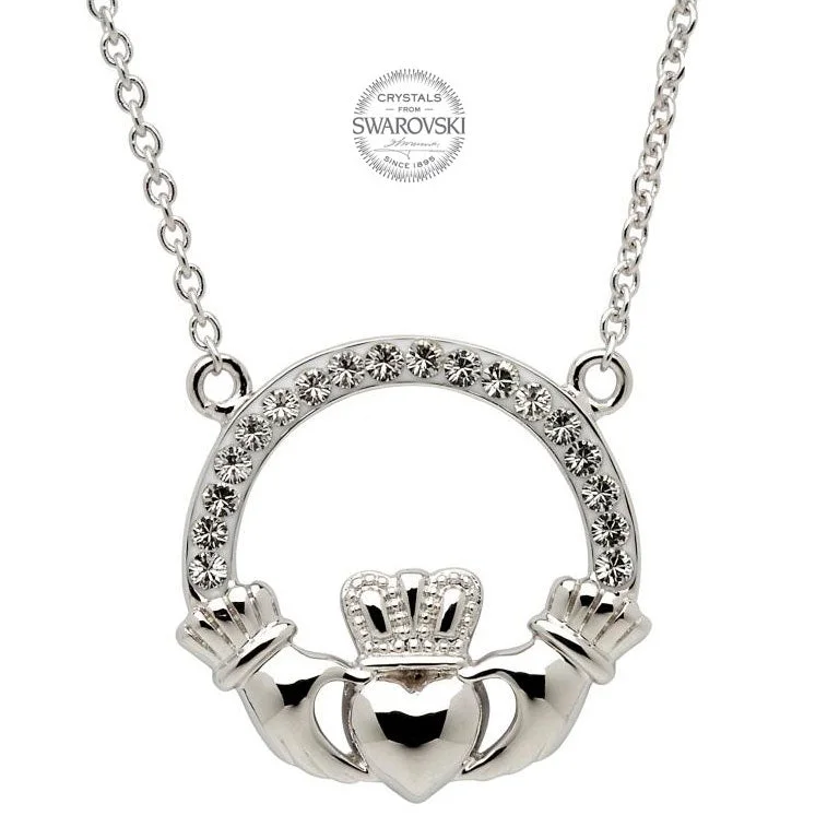 Swarovski Crystal Silver Claddagh Necklace