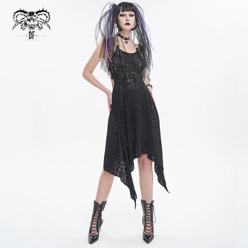 Women's Gothic Irregular Ripped Chain Halterneck Dress