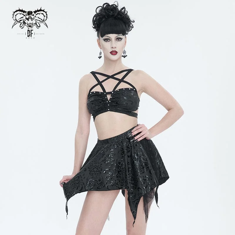 Women's Gothic Irregular Studded Mesh Splice Swimsuit