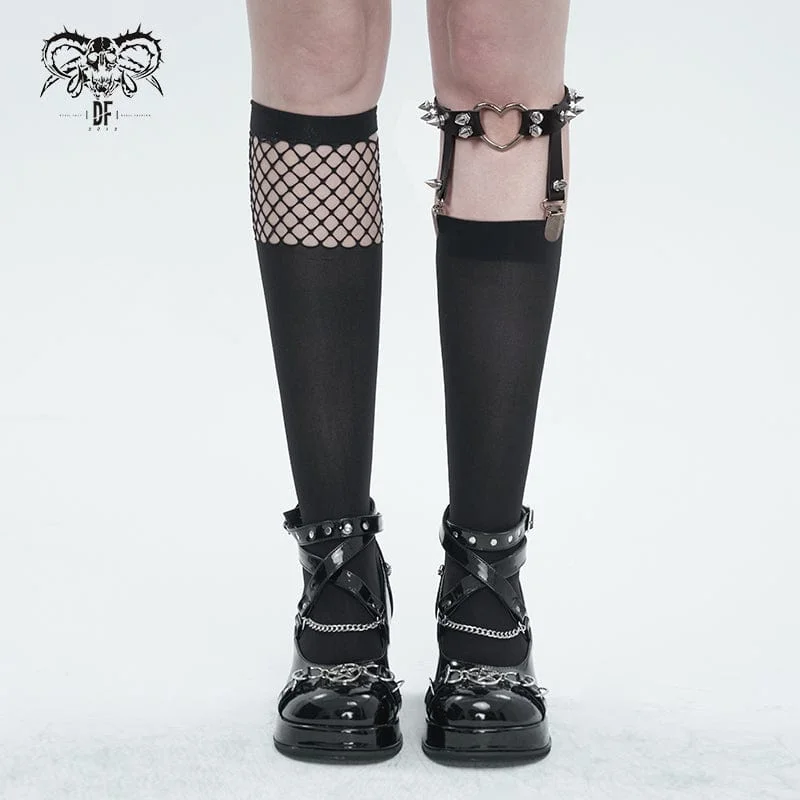 Women's Punk Asymmetrical Mesh Splice Socks with Garter